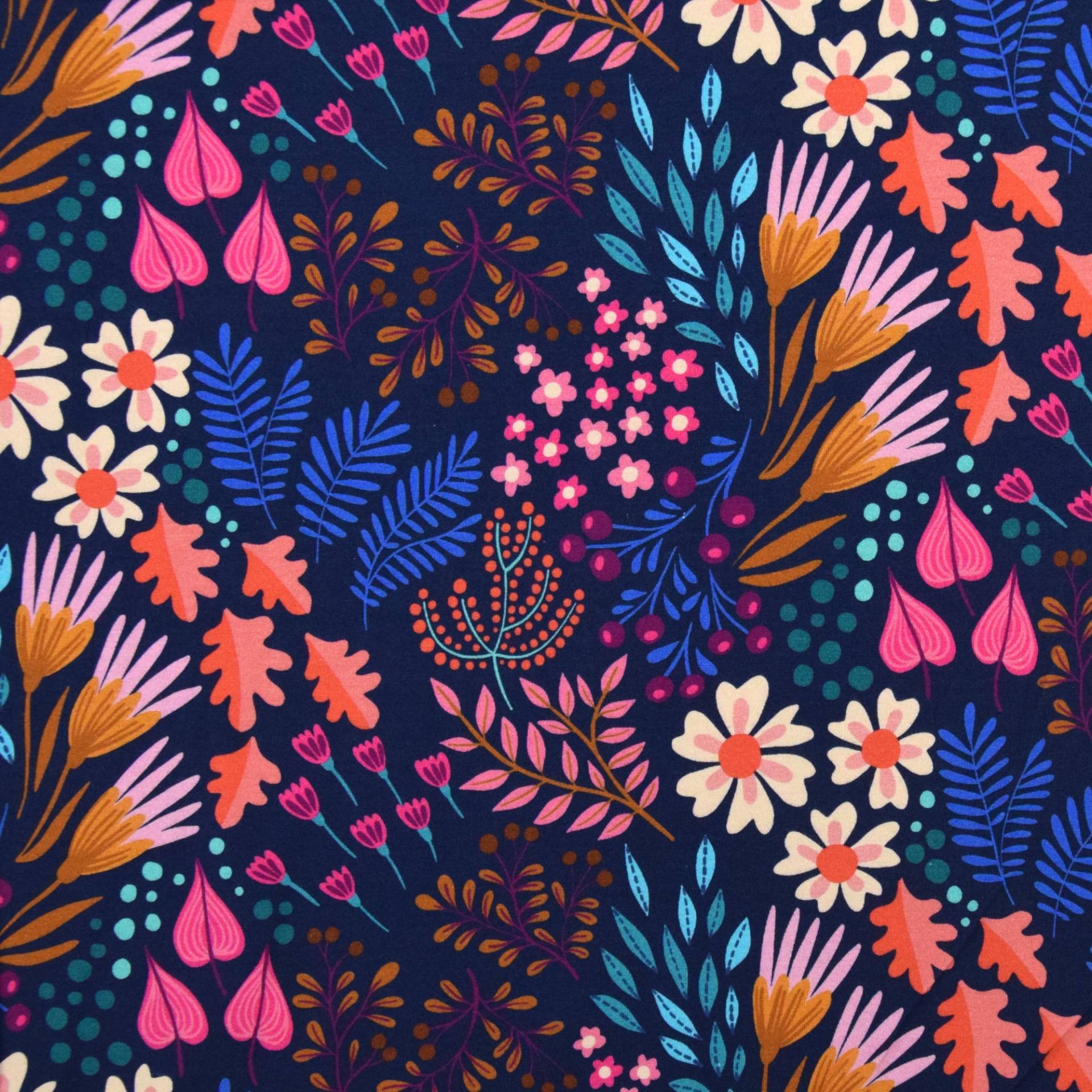 Baumwolljersey Albstoffe Hamburger Liebe Bliss Flower Field, marine von Stoffe Hemmers