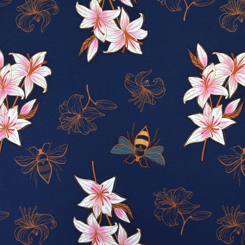 Baumwolljersey Albstoffe Hamburger Liebe Glow Lily, marine von Stoffe Hemmers