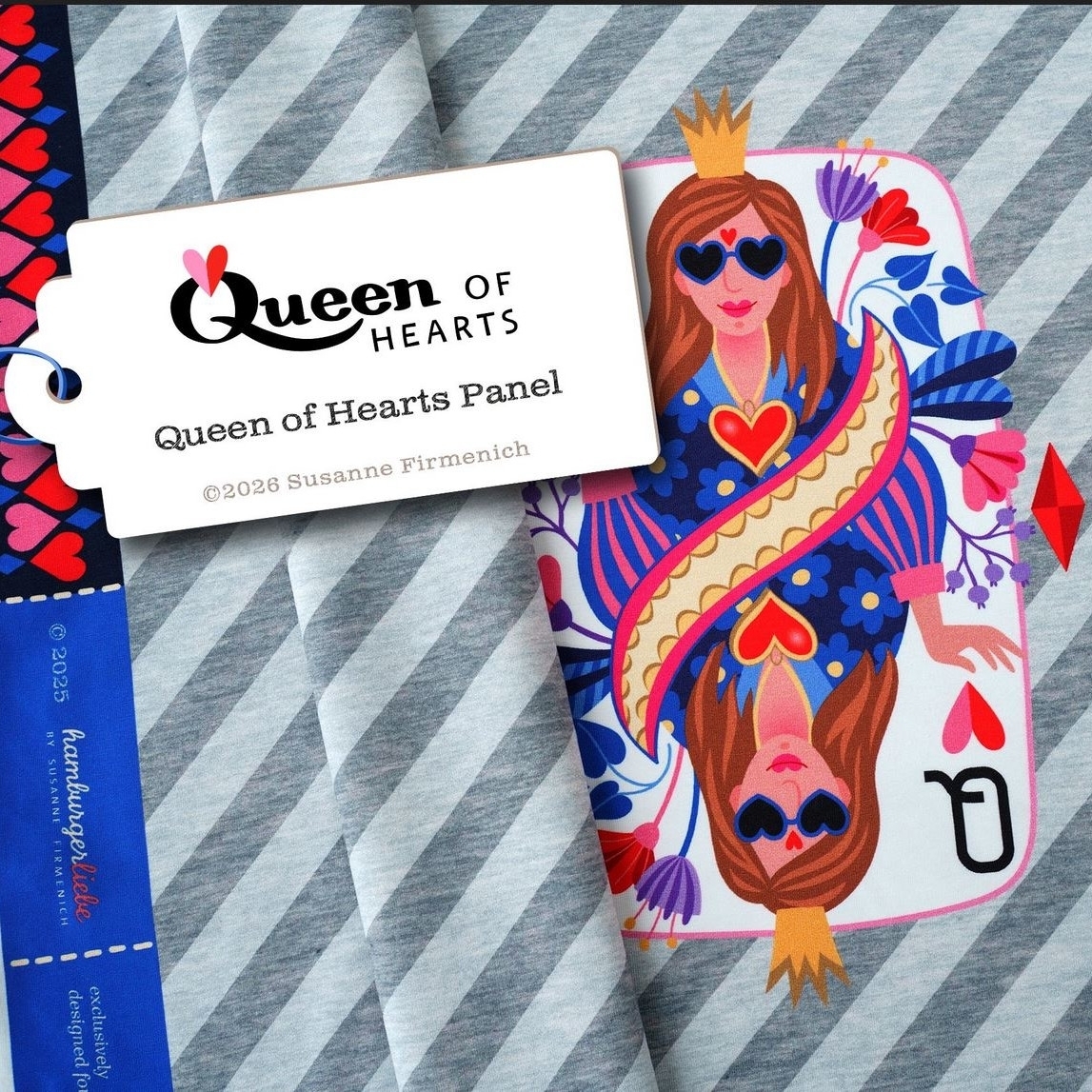 Baumwolljersey Albstoffe Hamburger Liebe Queen of Hearts Panel 150 x 80 cm, grau von Stoffe Hemmers