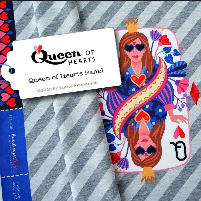 Baumwolljersey Albstoffe Hamburger Liebe Queen of Hearts Panel 150 x 80 cm, grau von Stoffe Hemmers