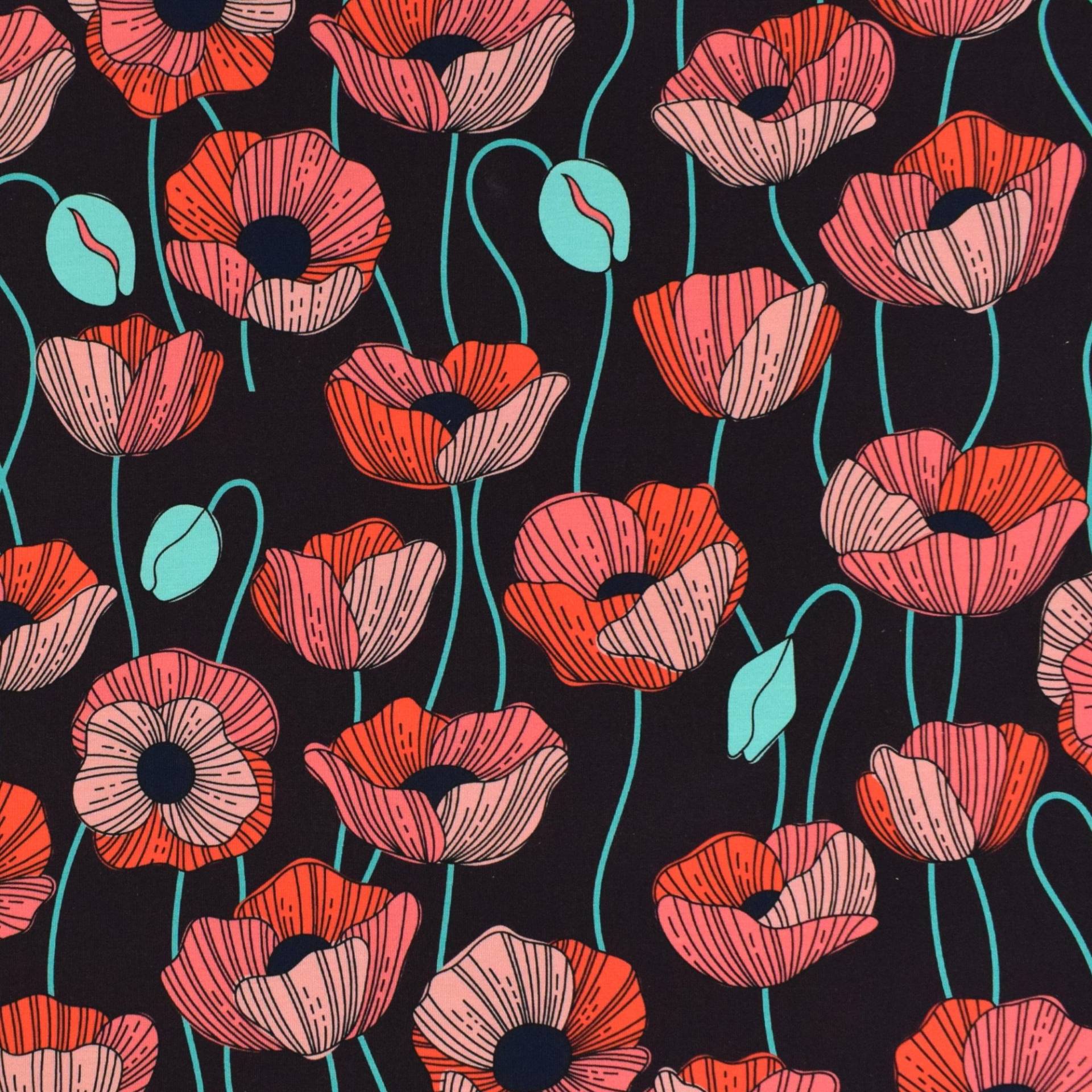 Baumwolljersey Albstoffe Hamburger Liebe Wonderland Poppies, bordeaux von Stoffe Hemmers