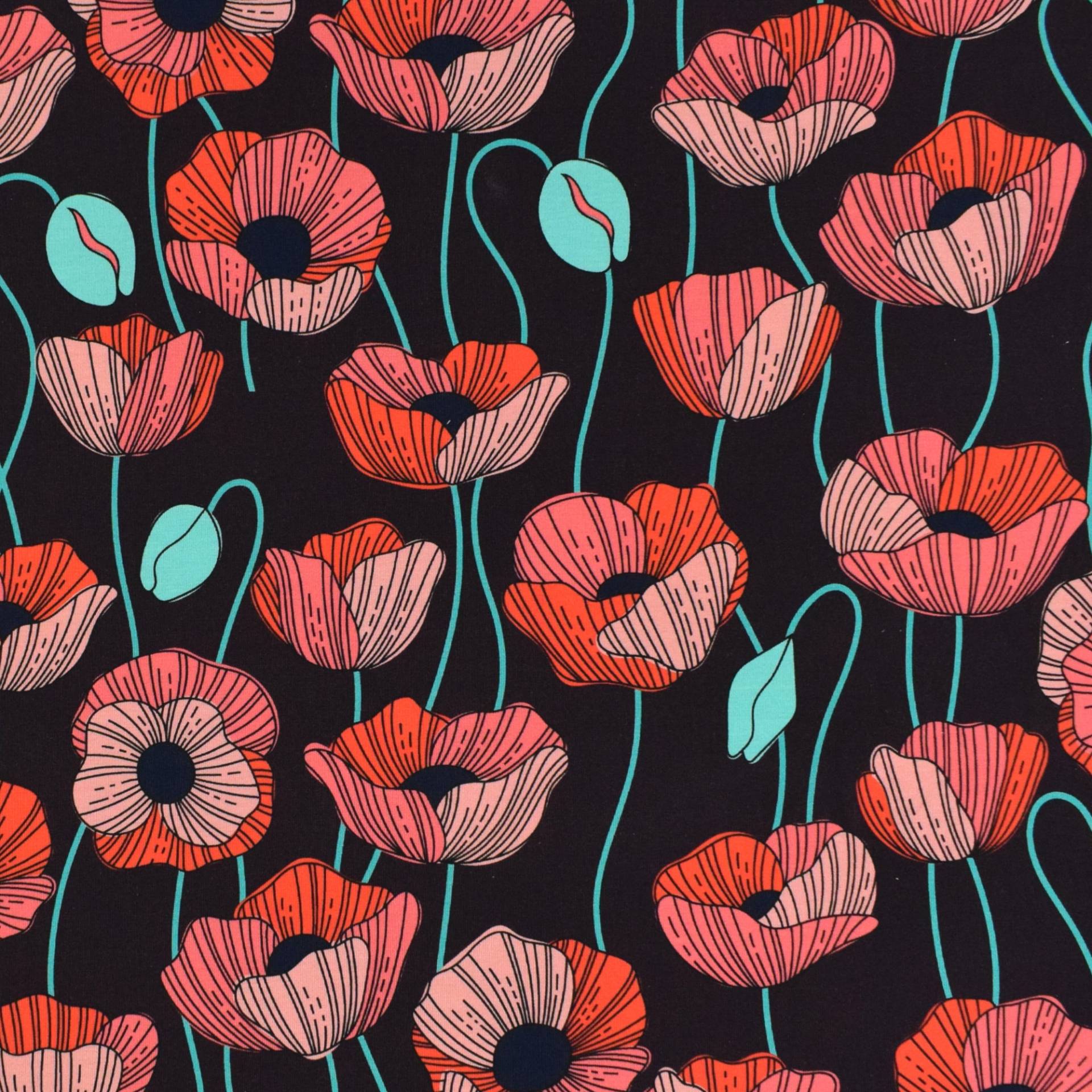 Baumwolljersey Albstoffe Hamburger Liebe Wonderland Poppies, bordeaux von Stoffe Hemmers