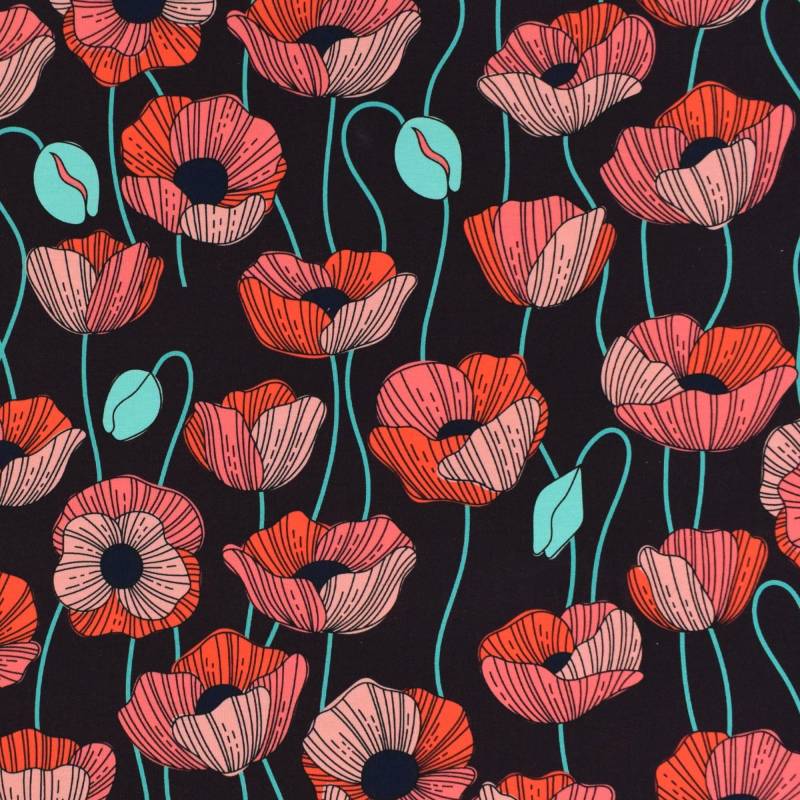 Baumwolljersey Albstoffe Hamburger Liebe Wonderland Poppies, bordeaux von Stoffe Hemmers