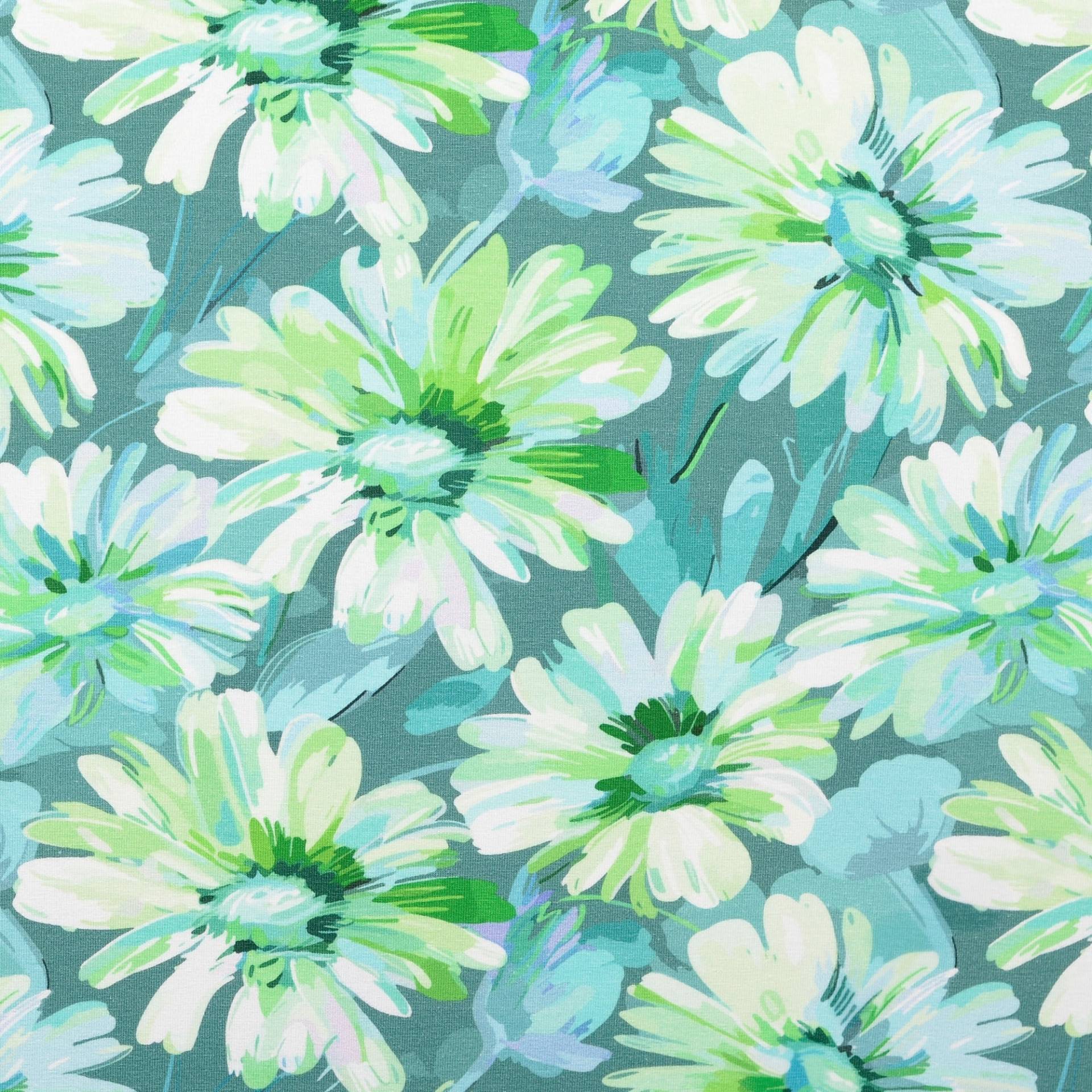 Baumwolljersey Blumen, grün von Stoffe Hemmers