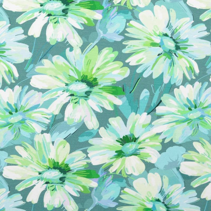 Baumwolljersey Blumen, grün von Stoffe Hemmers