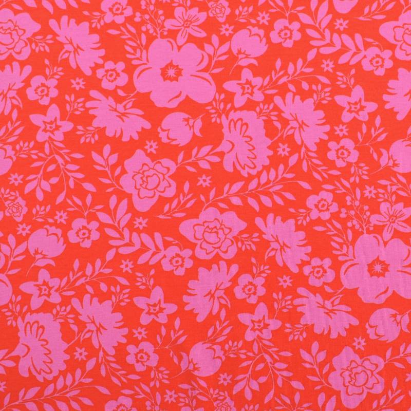 Baumwolljersey Blumentraum, rot von Stoffe Hemmers