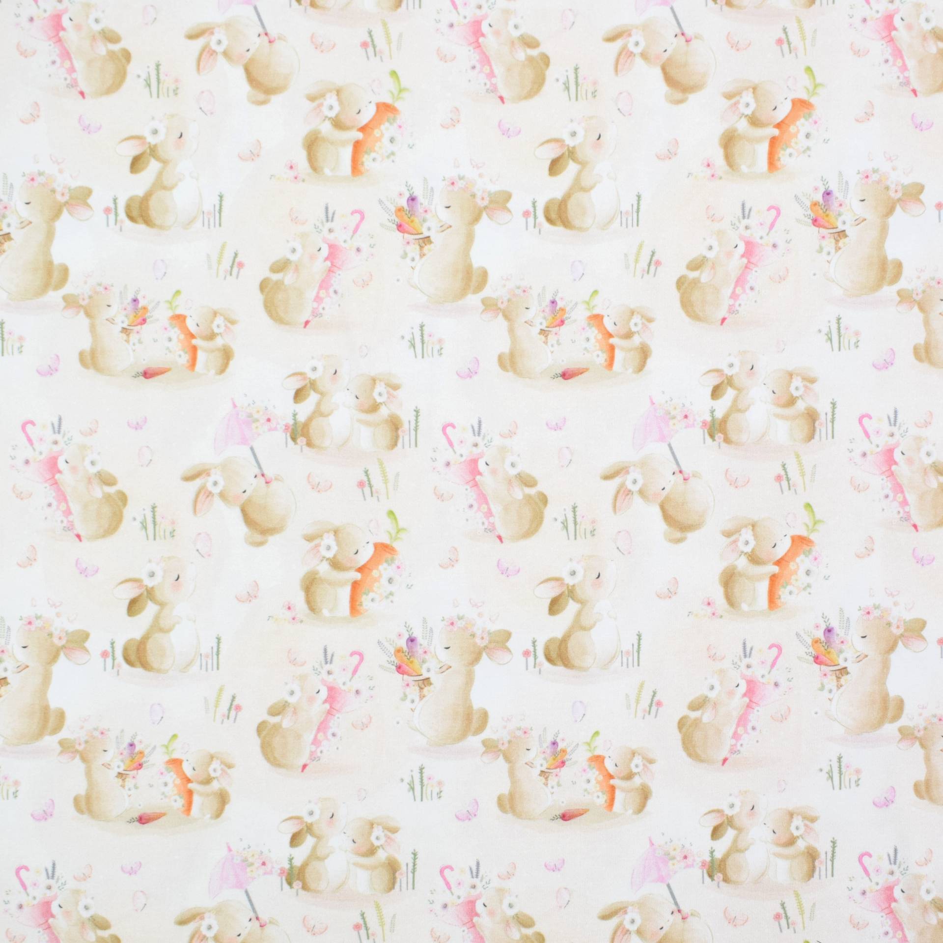 Baumwolljersey Cute Bunnies, beige von Stoffe Hemmers