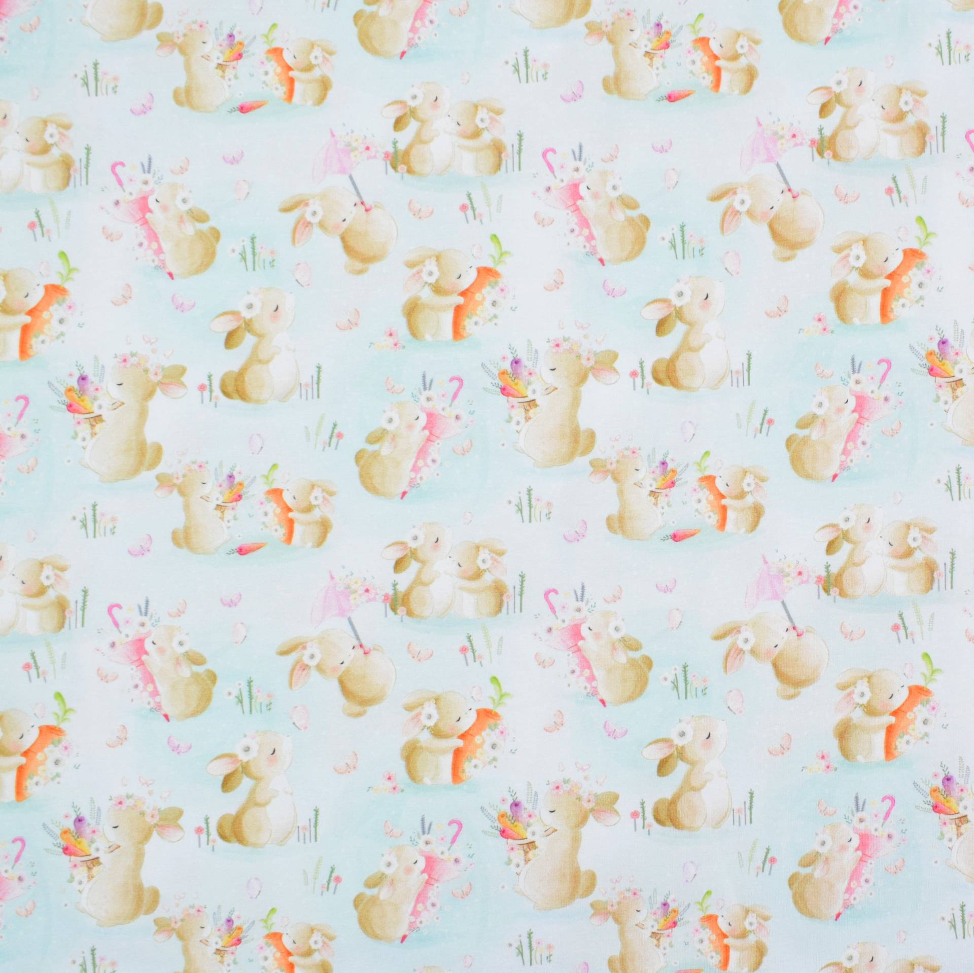 Baumwolljersey Cute Bunnies, hellmint Baumwolljersey Cute Bunnies, hellmint von Stoffe Hemmers