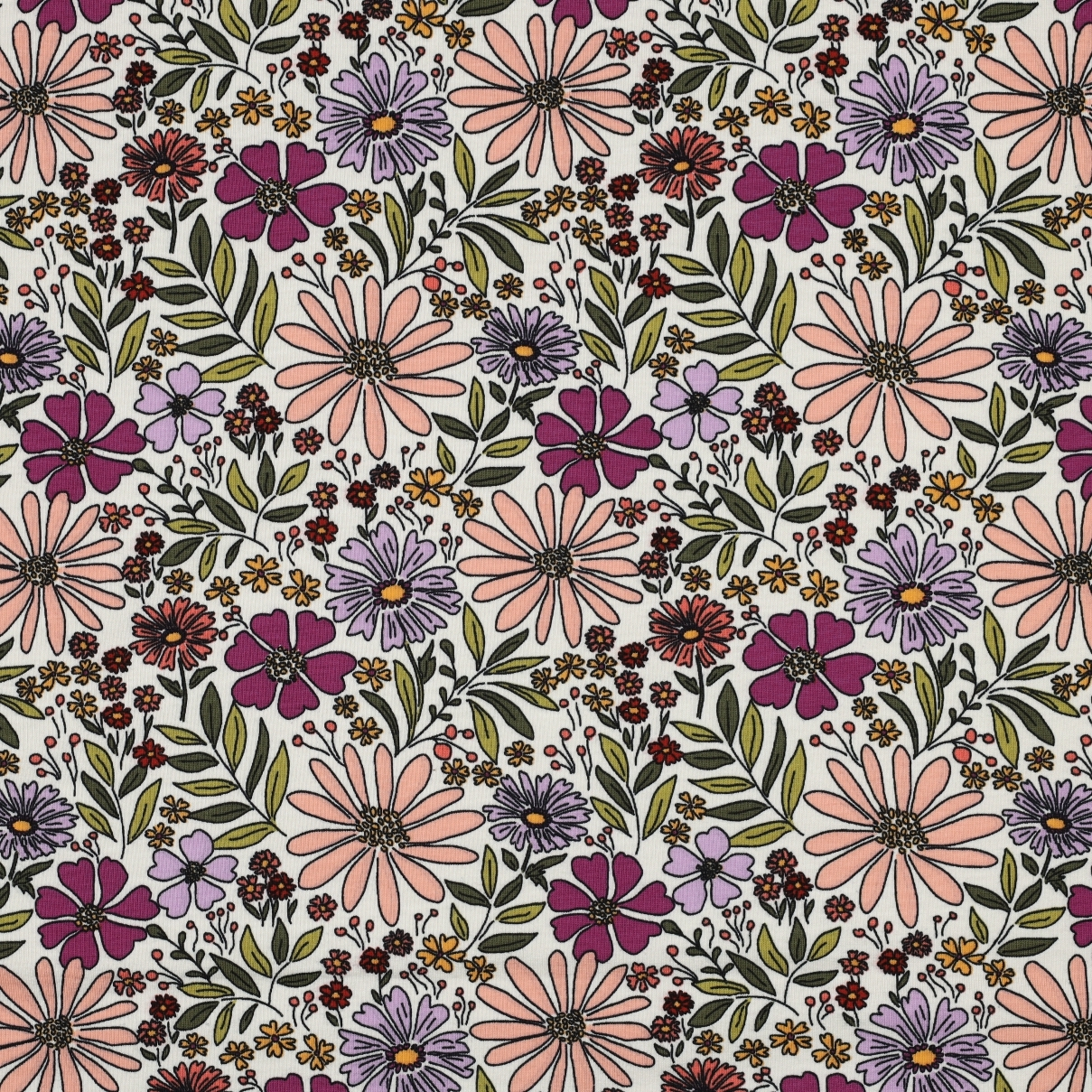 Baumwolljersey Flower Rain, wollweiß von Stoffe Hemmers