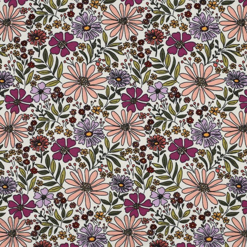 Baumwolljersey Flower Rain, wollweiß von Stoffe Hemmers