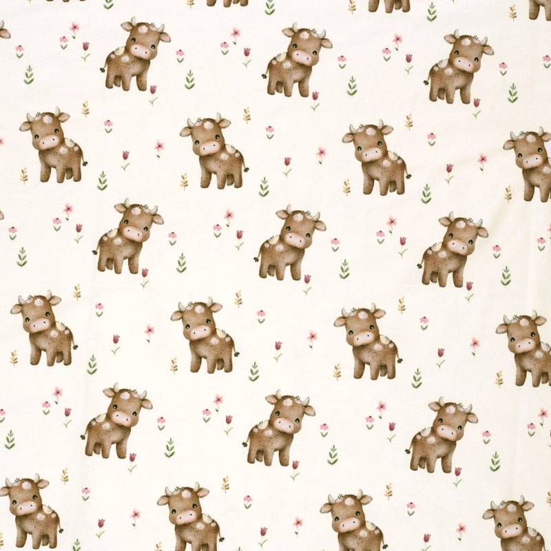 Baumwolljersey Fräulein von Julie Kühe, wollweiß von Stoffe Hemmers