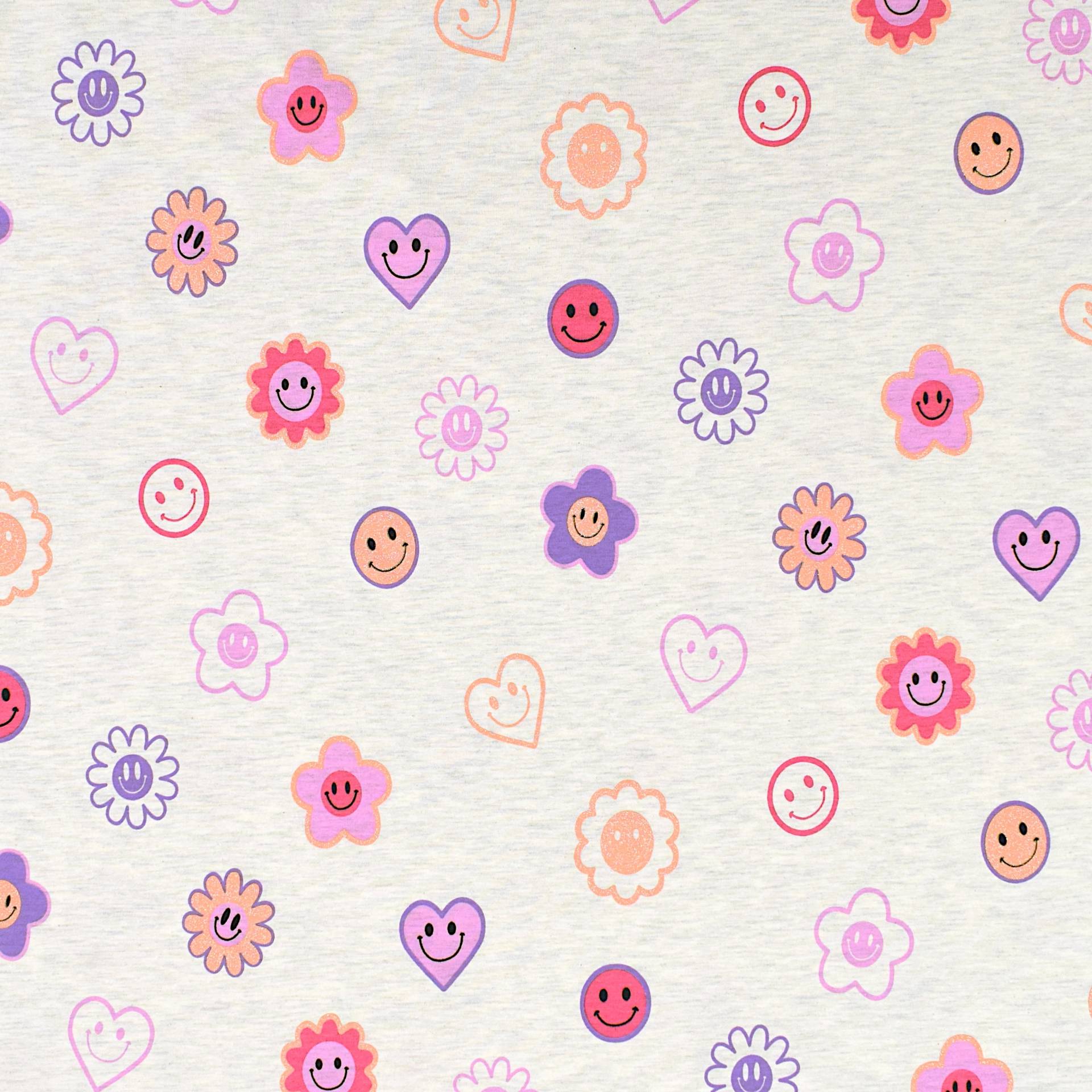 Baumwolljersey Glitter Happy Faces, ecru melange Baumwolljersey Glitter Happy Faces, ecru melange von Stoffe Hemmers