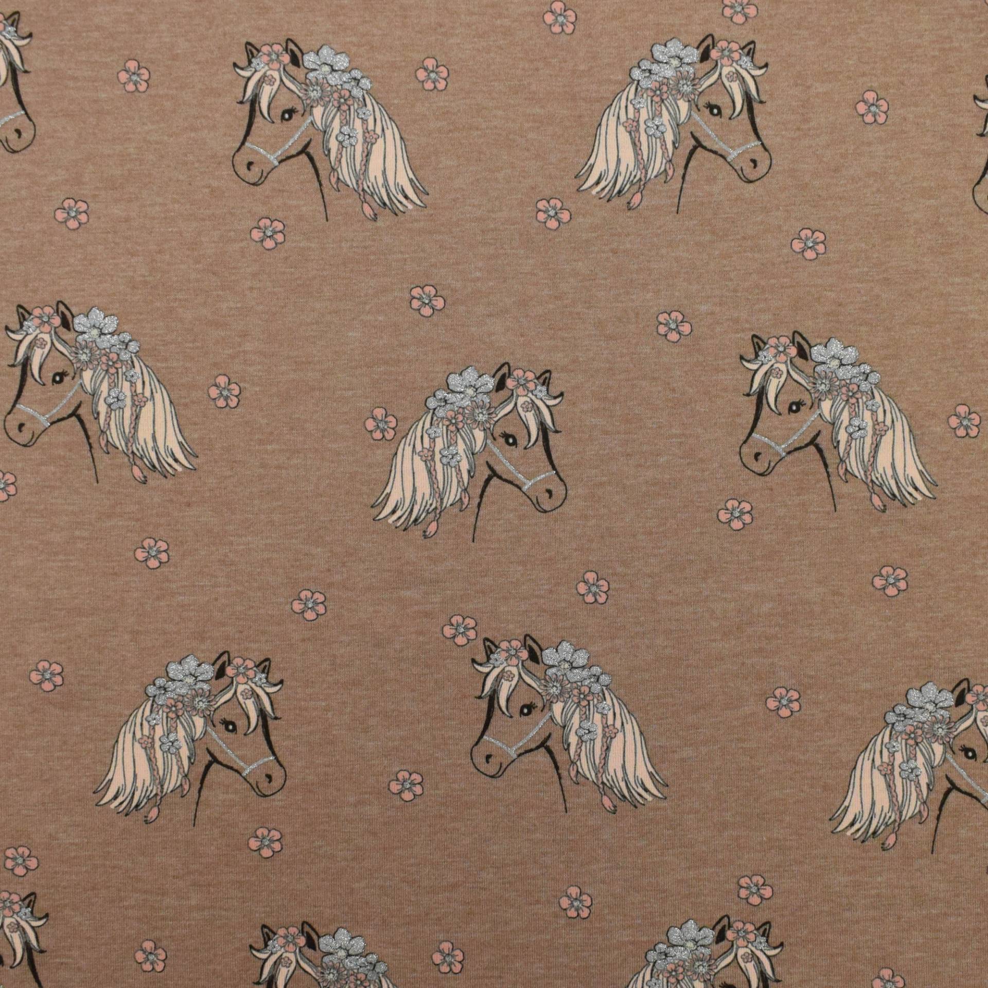 Baumwolljersey Glitter Horses, hellbraun meliert Baumwolljersey Glitter Horses, hellbraun meliert von Stoffe Hemmers