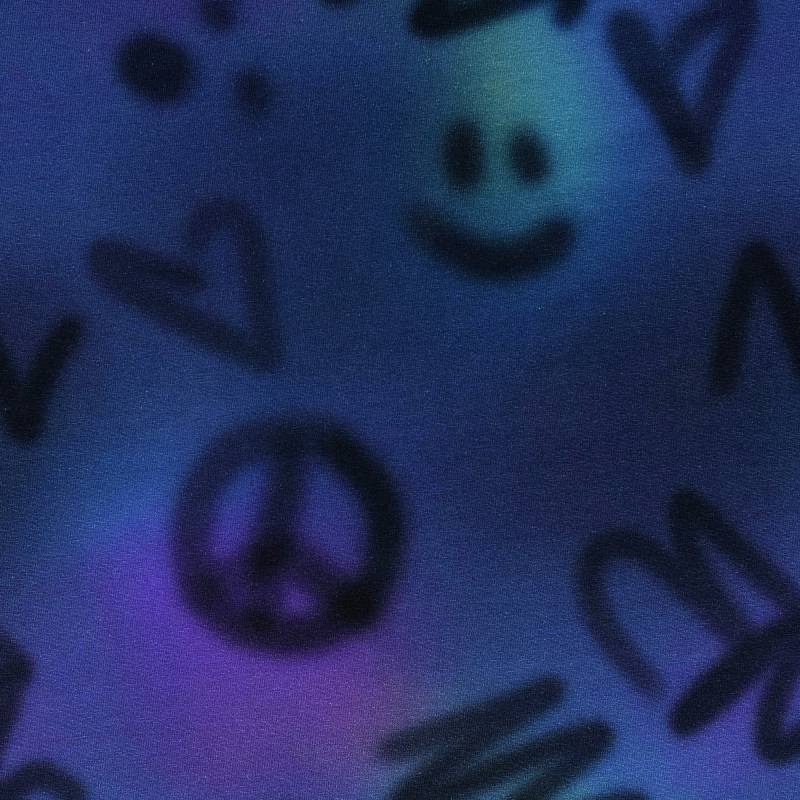 Baumwolljersey Graffiti Style, dunkelblau Baumwolljersey Graffiti Style, dunkelblau von Stoffe Hemmers