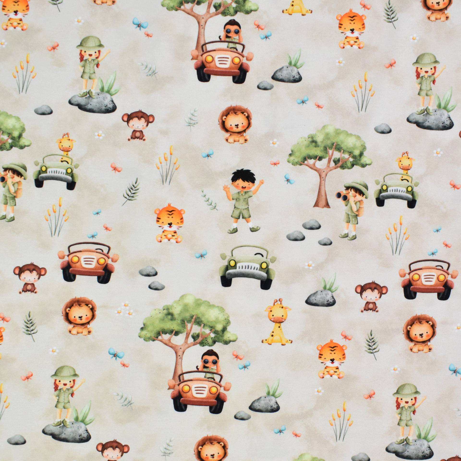 Baumwolljersey Jungle Time, beige Baumwolljersey Jungle Time, beige von Stoffe Hemmers