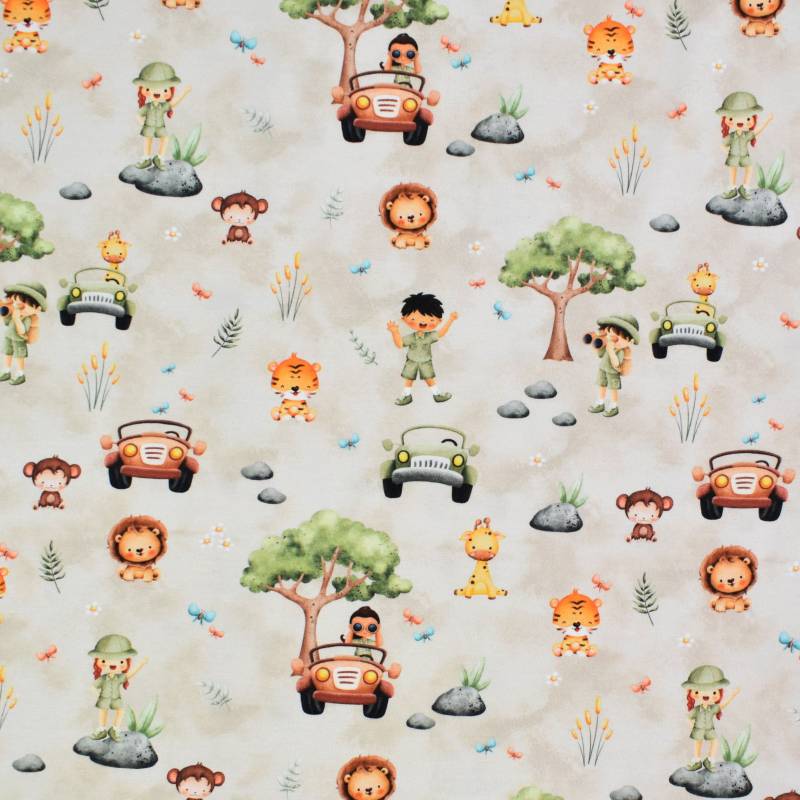 Baumwolljersey Jungle Time, beige von Stoffe Hemmers