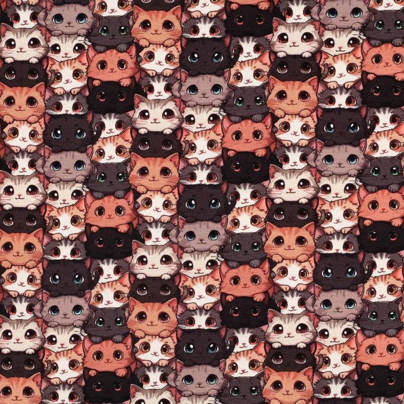 Baumwolljersey Katzen, braun Baumwolljersey Katzen, braun von Stoffe Hemmers