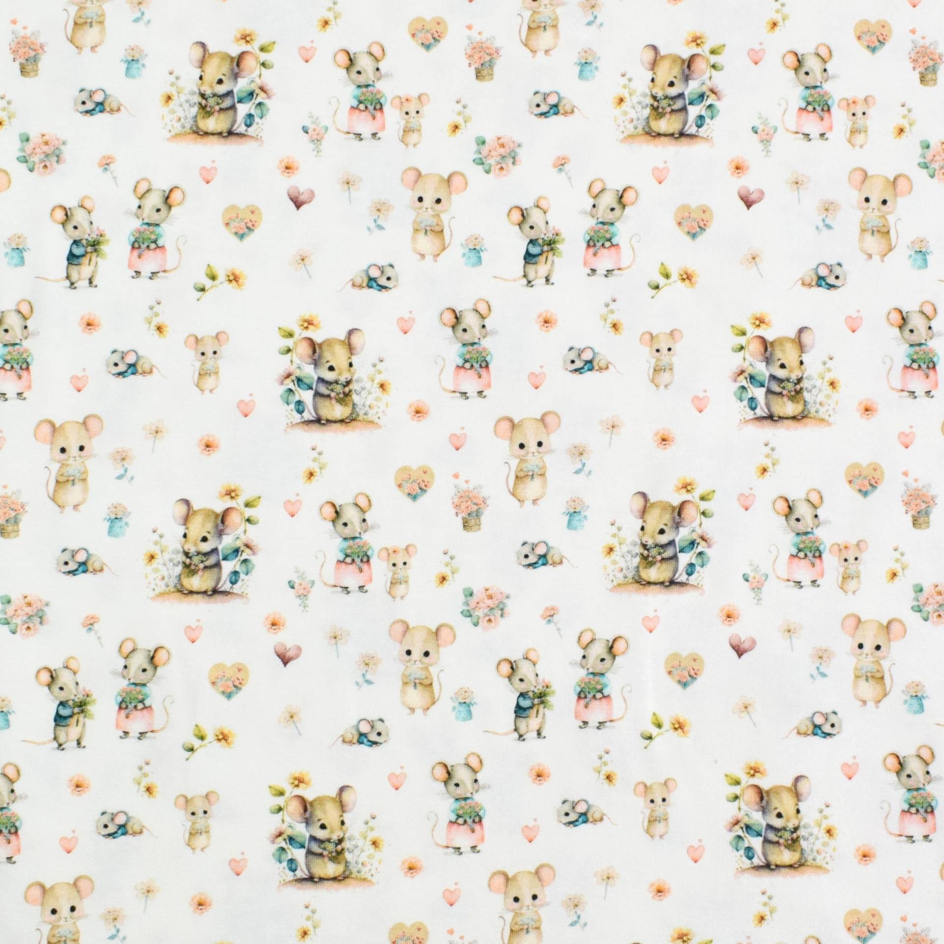 Baumwolljersey Kleine Maus, wollweiß von Stoffe Hemmers