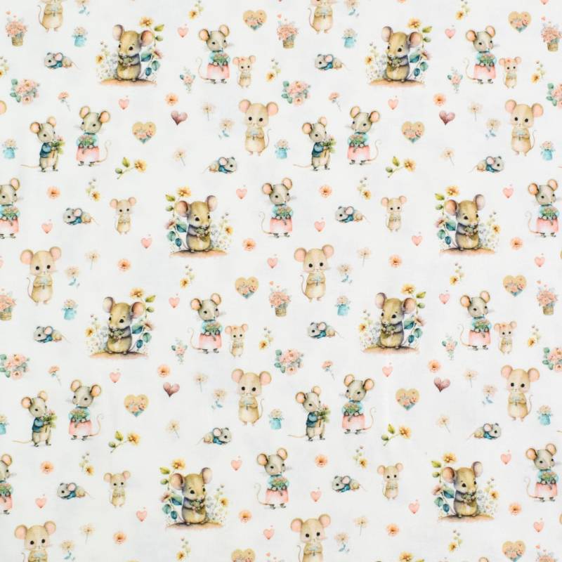 Baumwolljersey Kleine Maus, wollweiß von Stoffe Hemmers