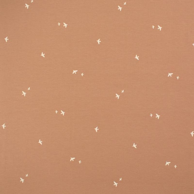 Baumwolljersey Kleine Vögel, hellbraun Baumwolljersey Kleine Vögel, hellbraun von Stoffe Hemmers