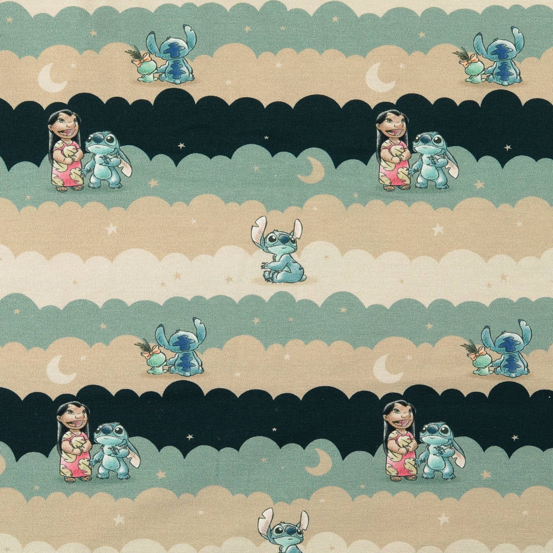 Baumwolljersey Lilo & Stitch Friends, altmint von Stoffe Hemmers