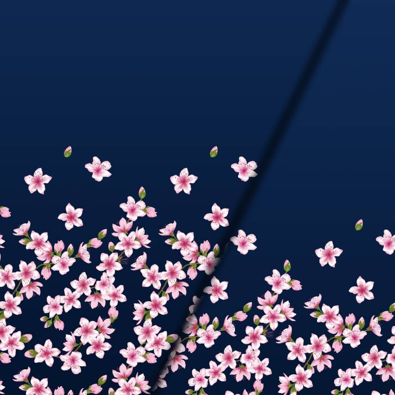 Baumwolljersey Malomi Panel Kirschblüten Sakura, dunkelblau 150 x 80 cm von Stoffe Hemmers