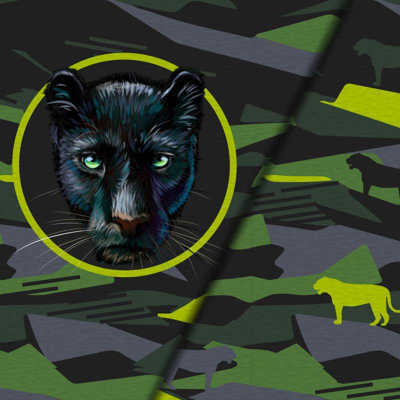 Baumwolljersey Malomi Panel Wilder Panther, dunkelgrün 145 x 75cm von Stoffe Hemmers