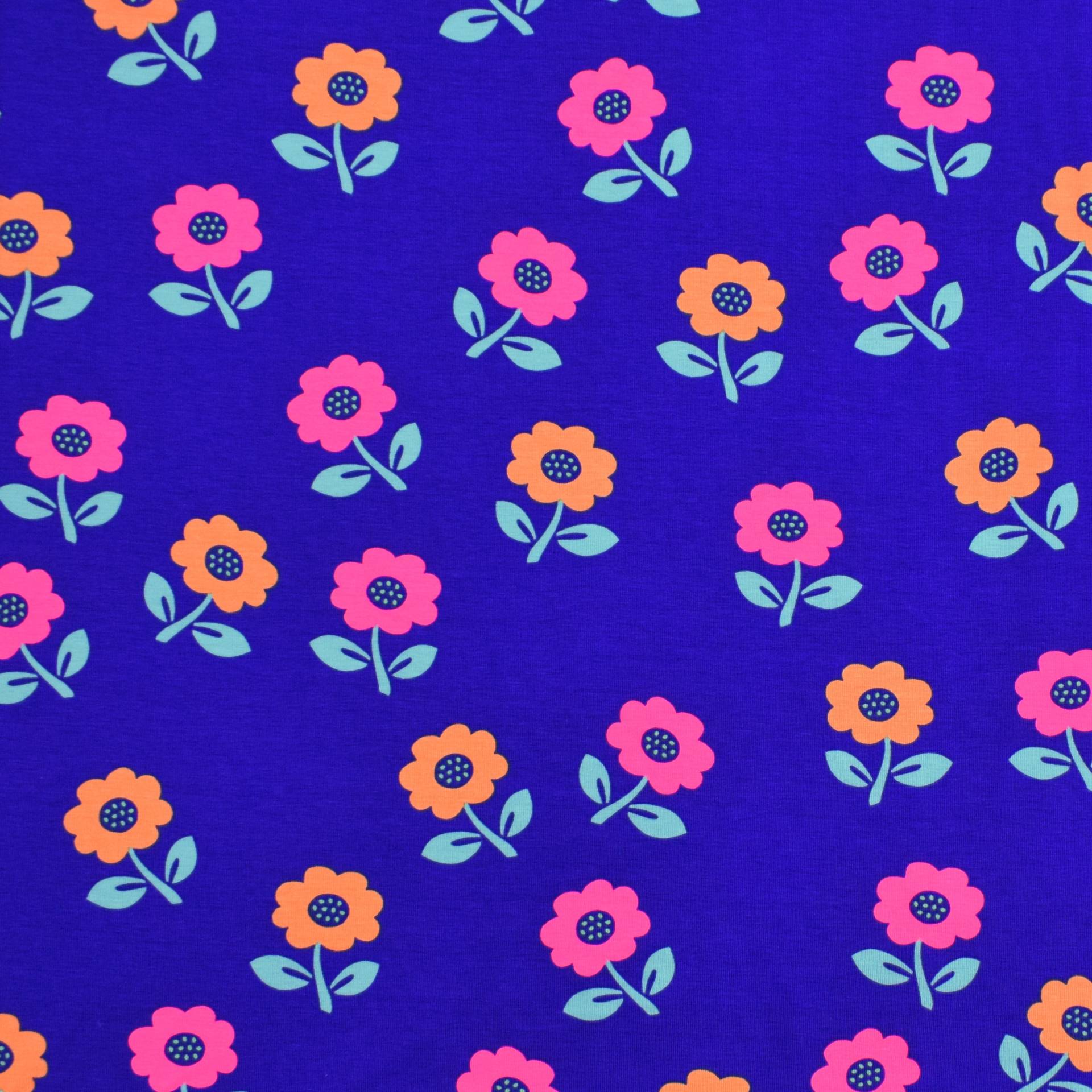 Baumwolljersey Neon Flowers, blaulila Baumwolljersey Neon Flowers, blaulila von Stoffe Hemmers