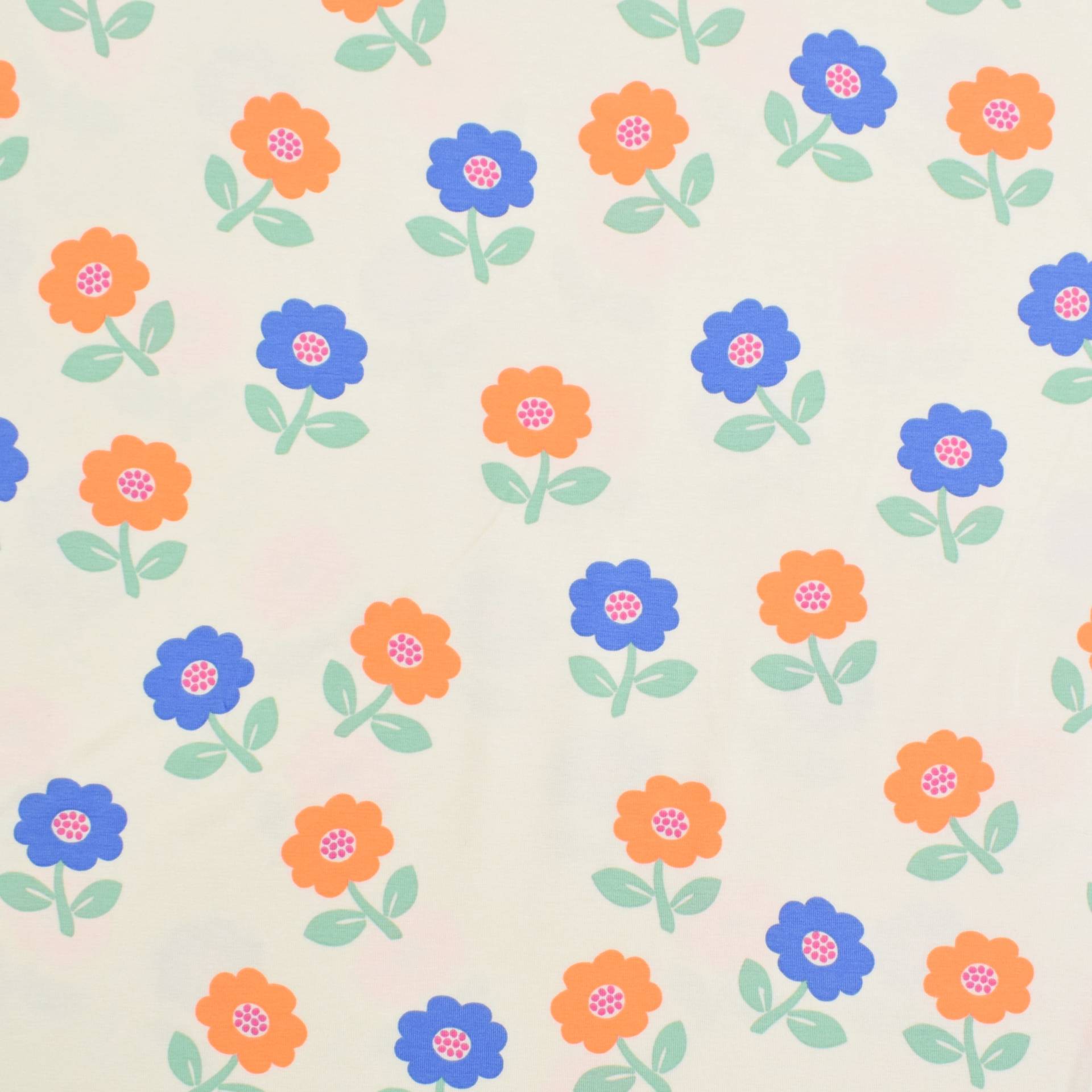 Baumwolljersey Neon Flowers, wollweiß von Stoffe Hemmers