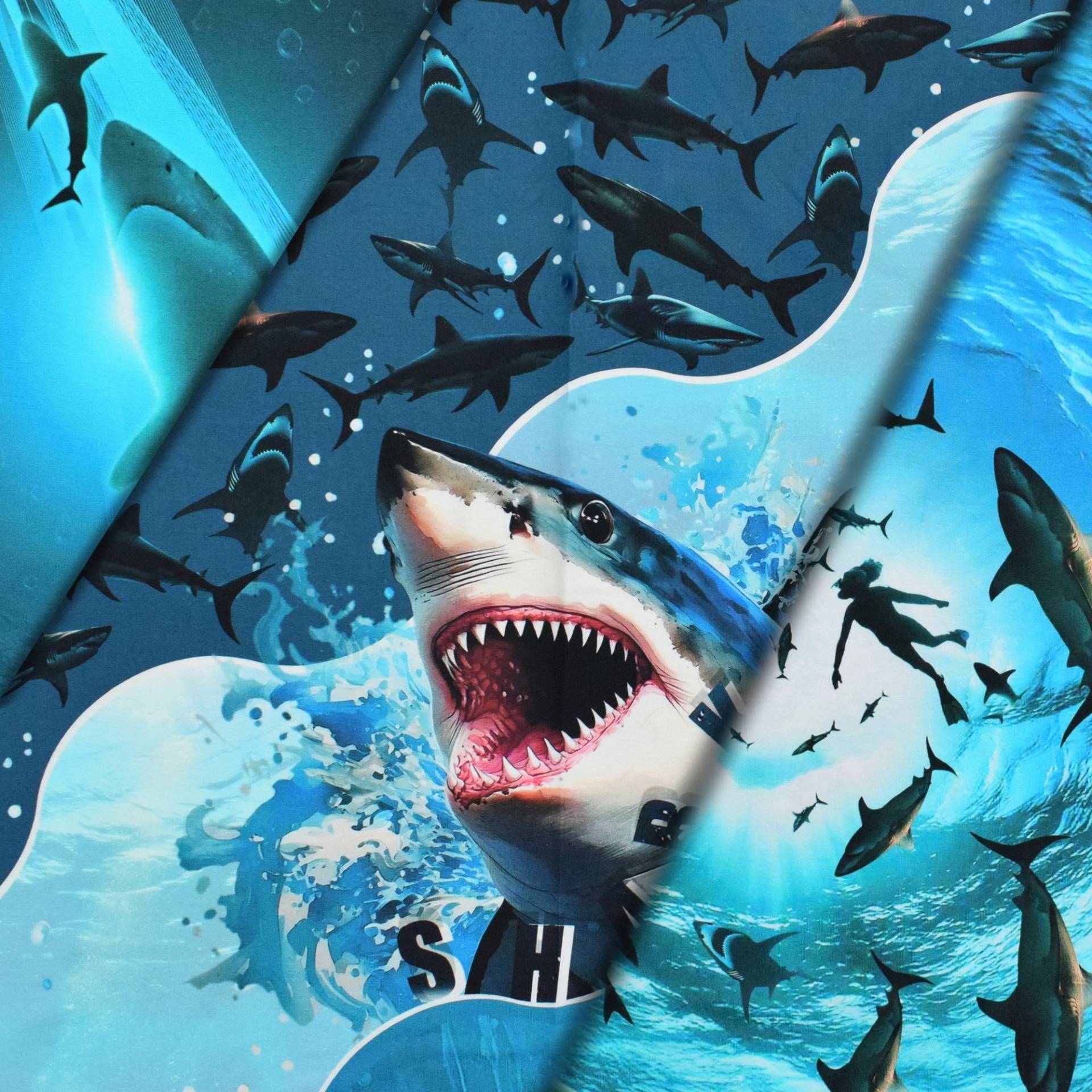 Baumwolljersey Panel Great White Shark, 150 x 75 cm Baumwolljersey Panel Great White Shark, 150 x 75 cm von Stoffe Hemmers