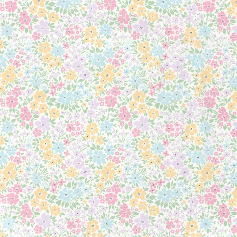 Baumwolljersey Pastellblumen, wollweiß von Stoffe Hemmers