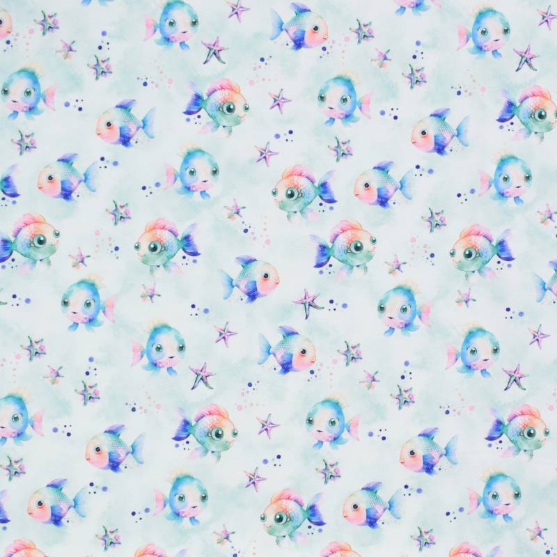 Baumwolljersey Rainbow Fish, mint von Stoffe Hemmers