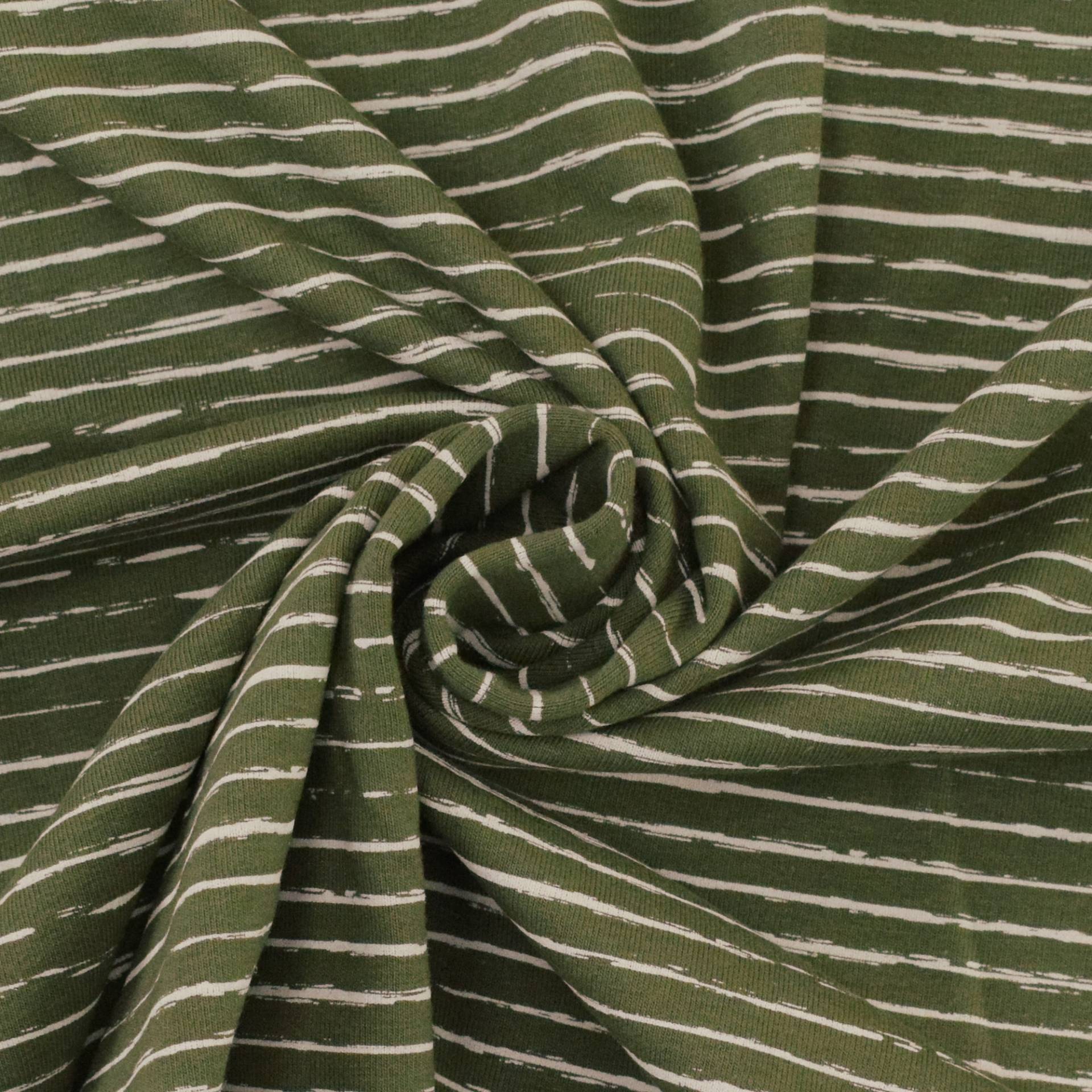 Baumwolljersey Scratchy Stripes, olivgrün von Stoffe Hemmers