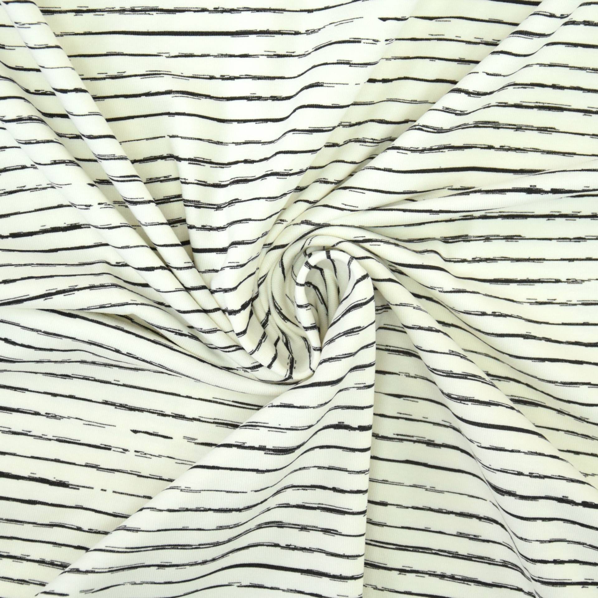 Baumwolljersey Scratchy Stripes, wollweiß Baumwolljersey Scratchy Stripes, wollweiß von Stoffe Hemmers