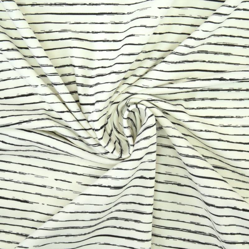 Baumwolljersey Scratchy Stripes, wollweiß Baumwolljersey Scratchy Stripes, wollweiß von Stoffe Hemmers