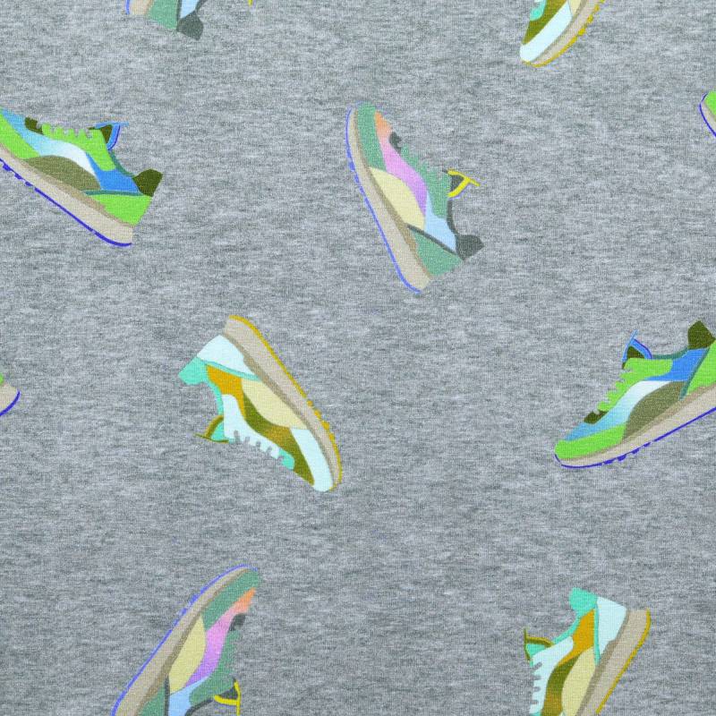 Baumwolljersey Sneaker Love, grau meliert von Stoffe Hemmers