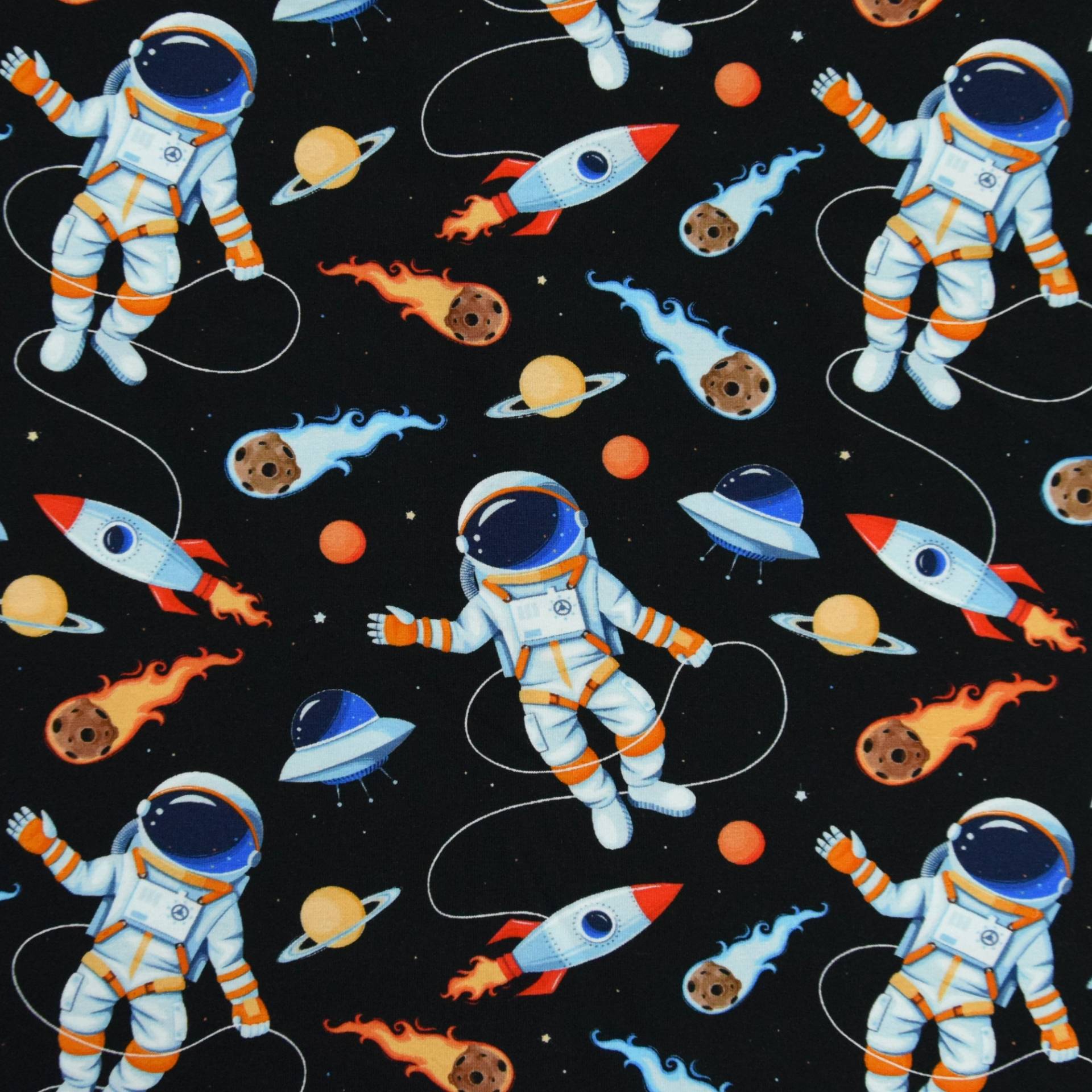 Baumwolljersey Weltraumfahrt, schwarz von Stoffe Hemmers