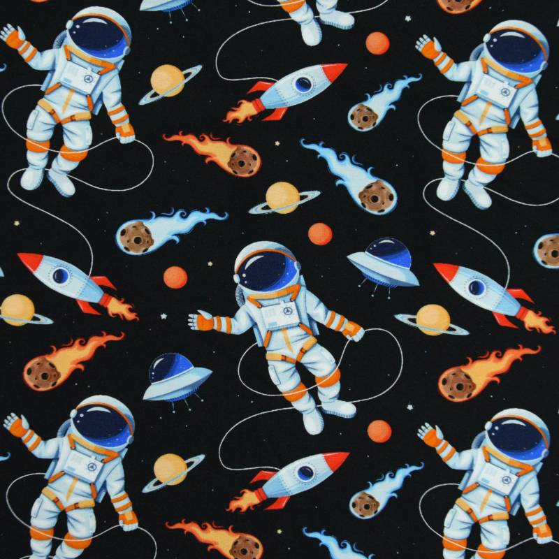 Baumwolljersey Weltraumfahrt, schwarz Baumwolljersey Weltraumfahrt, schwarz von Stoffe Hemmers