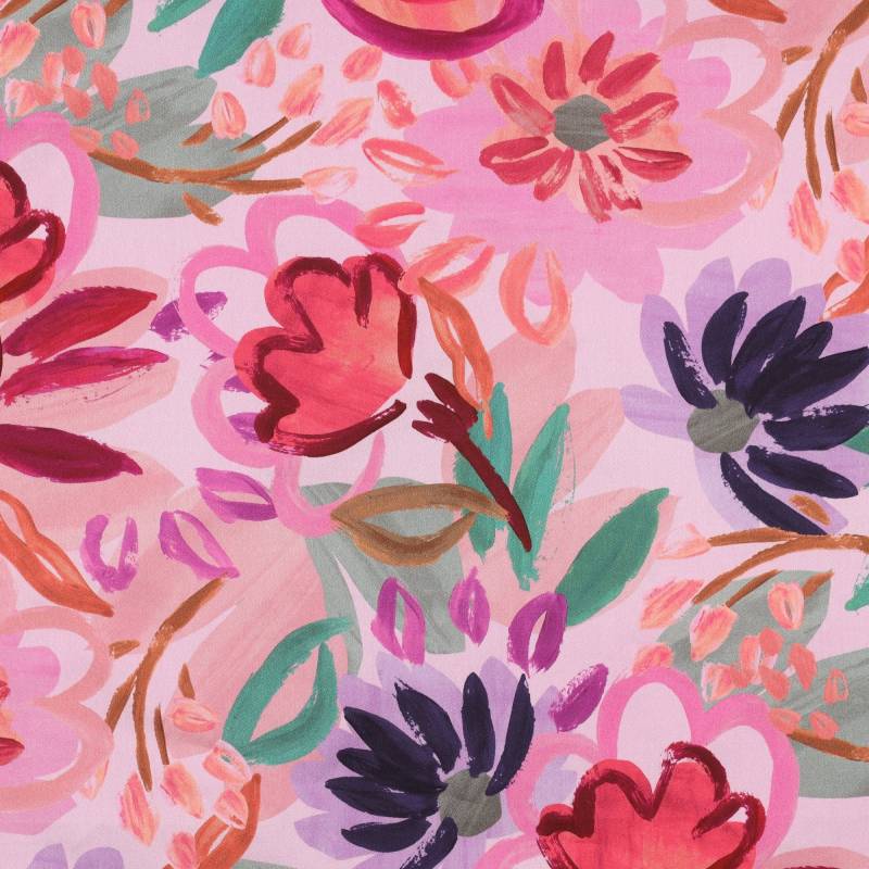 Baumwollsatin Painted Flowers, rosa von Stoffe Hemmers