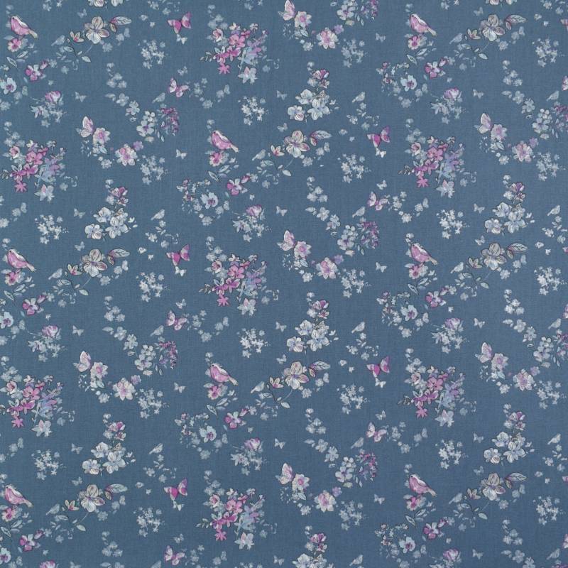 Baumwollstoff Cretonne Flower Dream, taubenblau von Stoffe Hemmers
