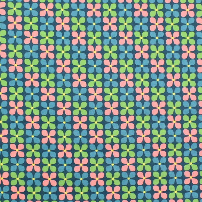 Beschichtete Baumwolle Retro Flowers, petrol Beschichtete Baumwolle Retro Flowers, petrol von Stoffe Hemmers