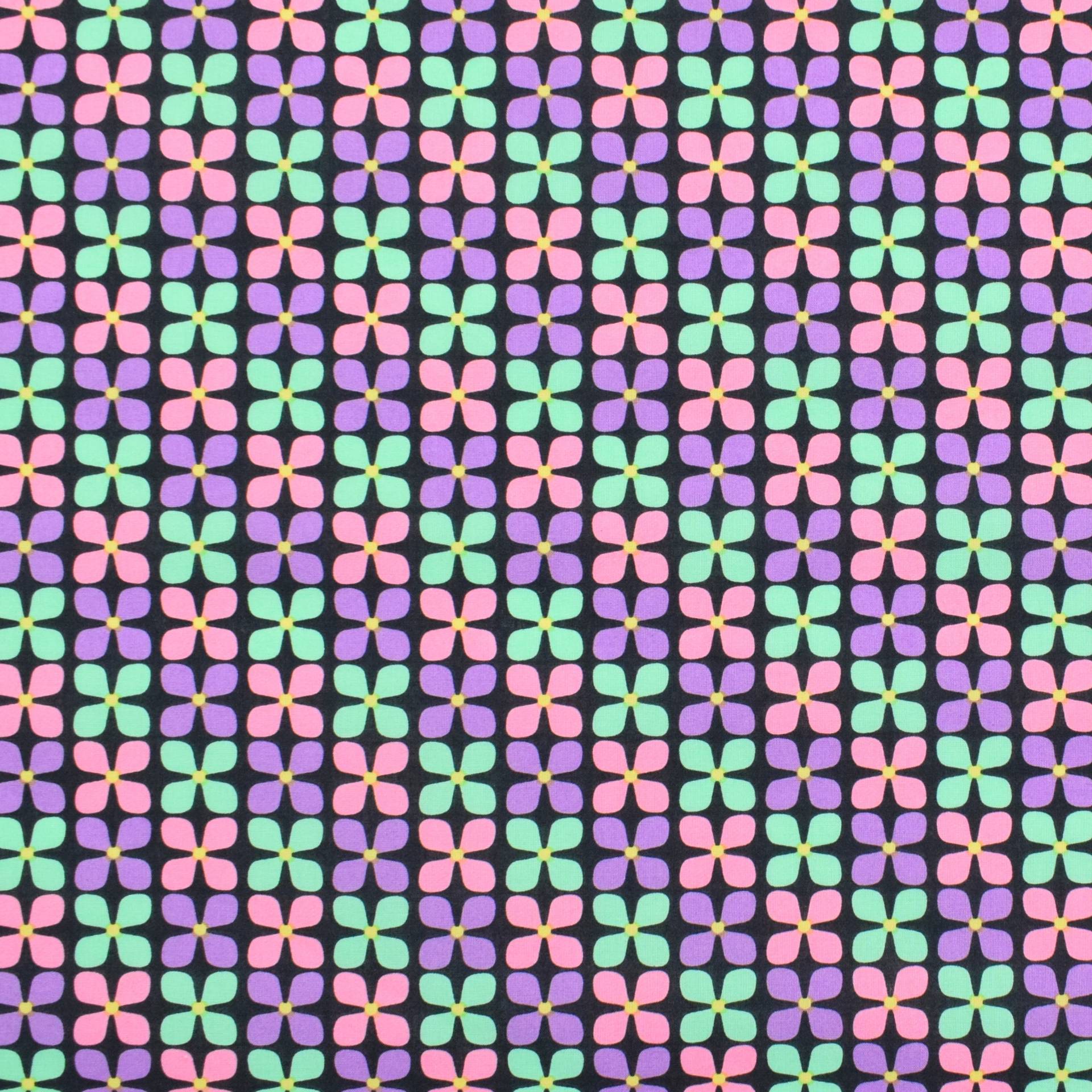 Beschichtete Baumwolle Retro Flowers, schwarz von Stoffe Hemmers