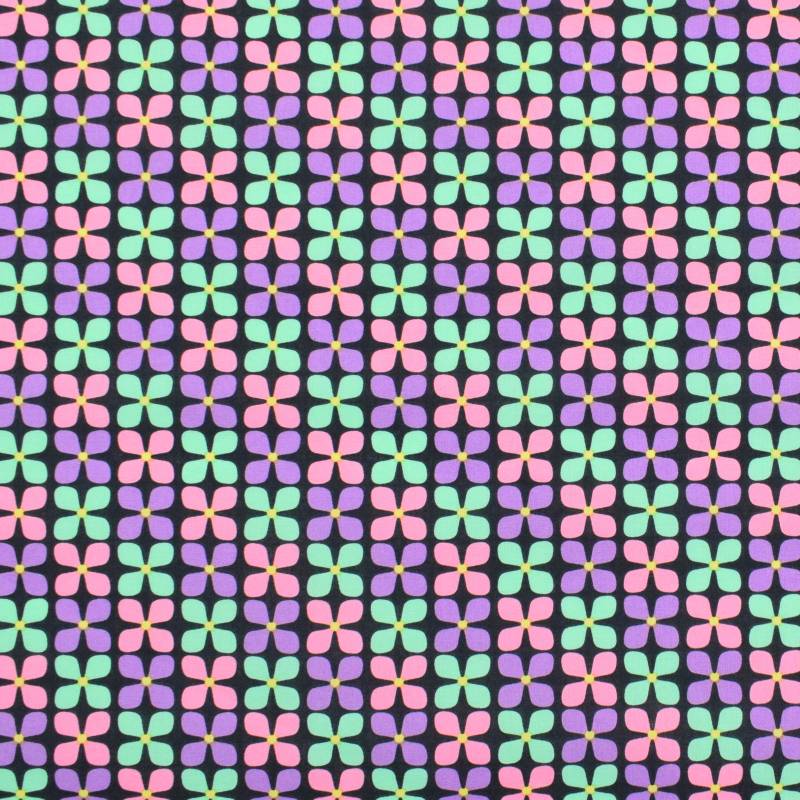 Beschichtete Baumwolle Retro Flowers, schwarz von Stoffe Hemmers