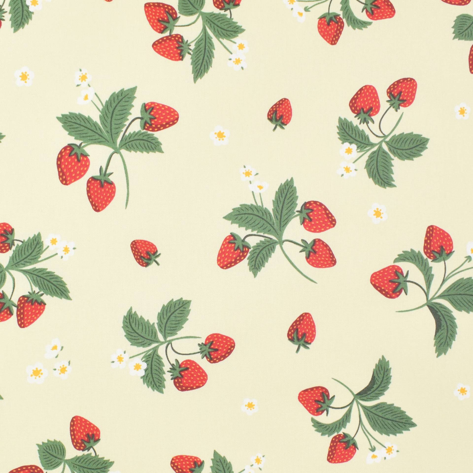 Beschichtete Baumwolle Strawberry Love, hellgelb Beschichtete Baumwolle Strawberry Love, hellgelb von Stoffe Hemmers