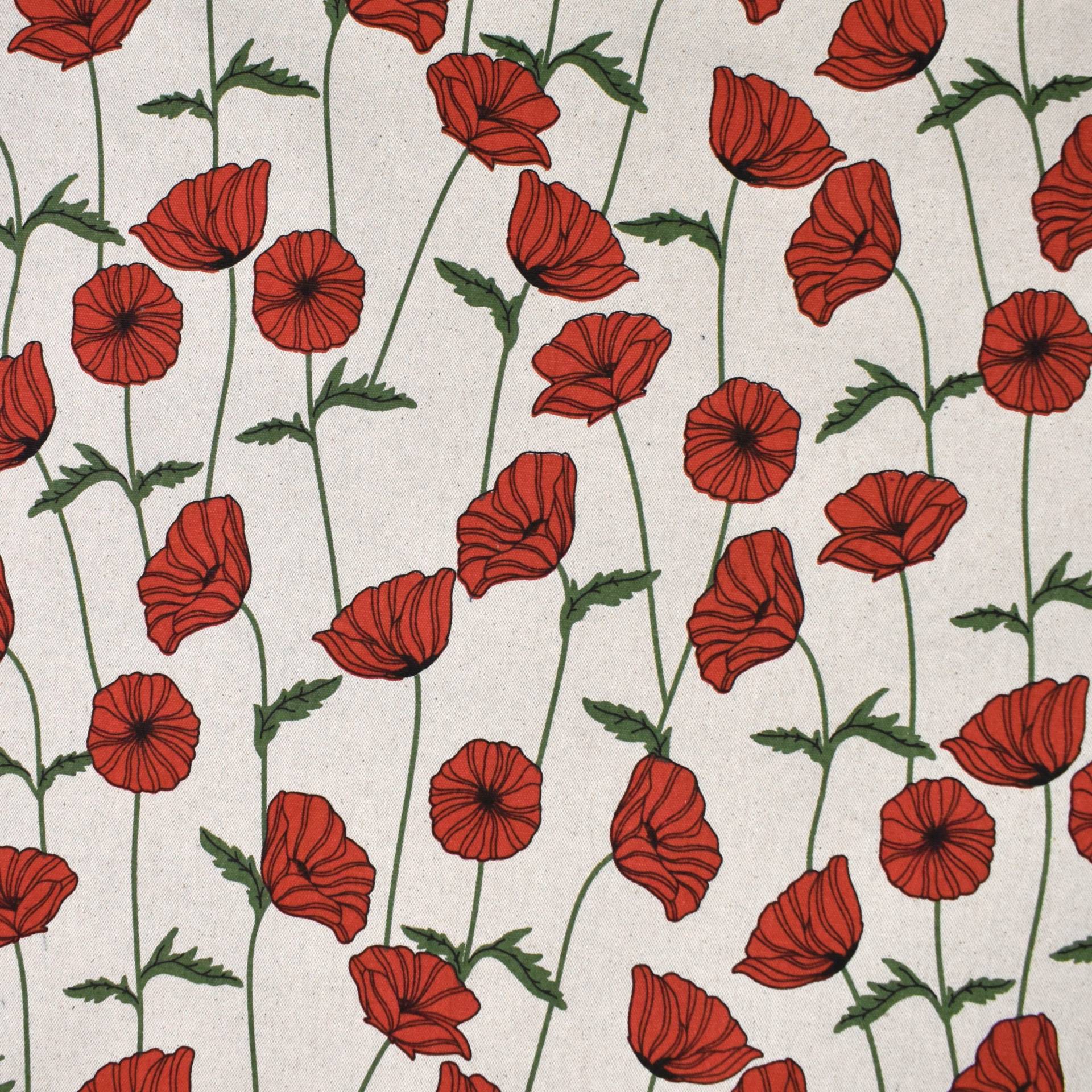 Beschichteter Dekostoff Canvas Mohnblumen. natur von Stoffe Hemmers