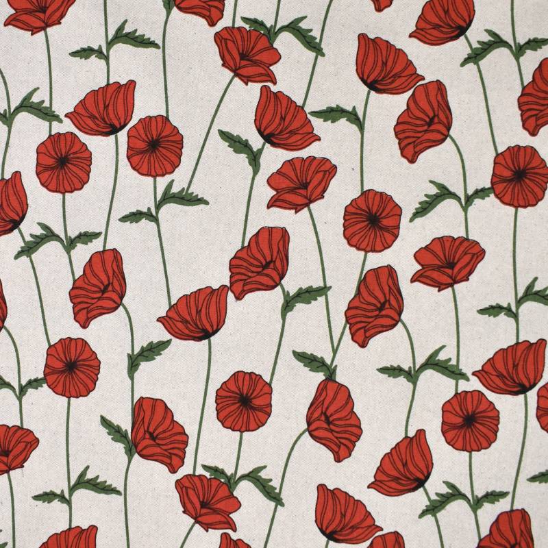 Beschichteter Dekostoff Canvas Mohnblumen. natur von Stoffe Hemmers