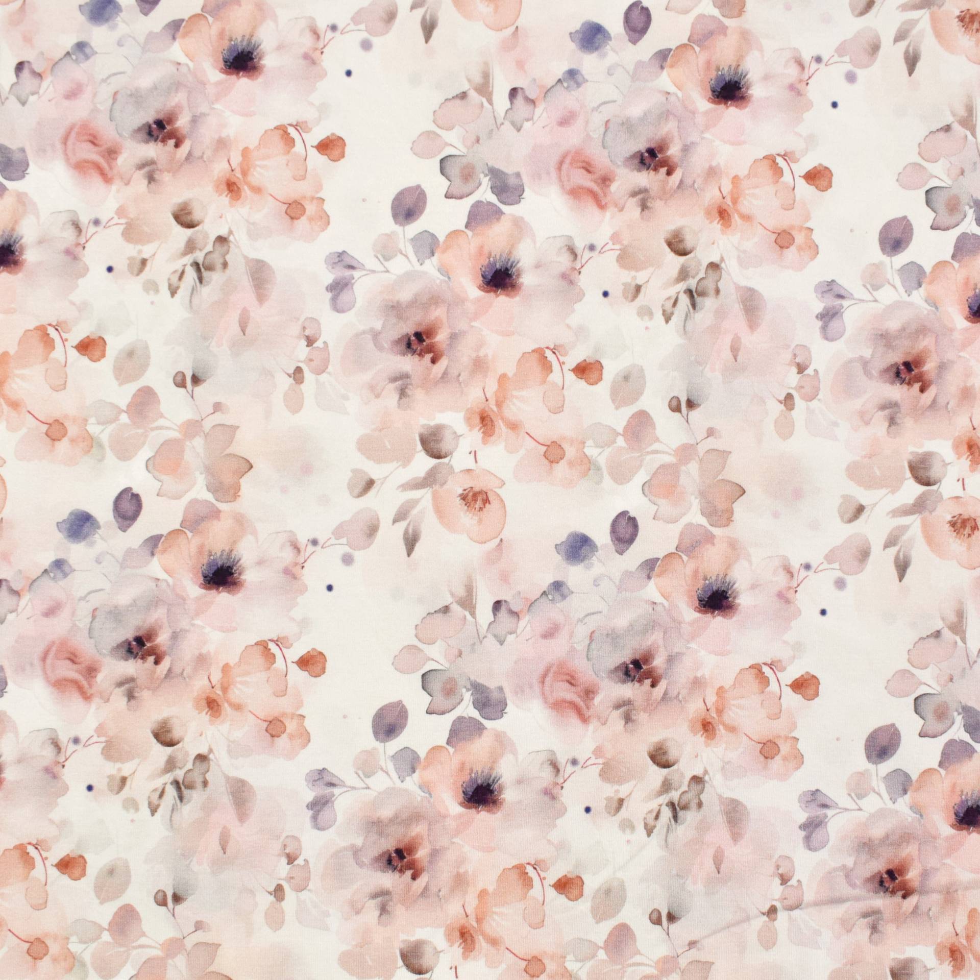 Bio Baumwolljersey Aquarell Flowers, apricot von Stoffe Hemmers