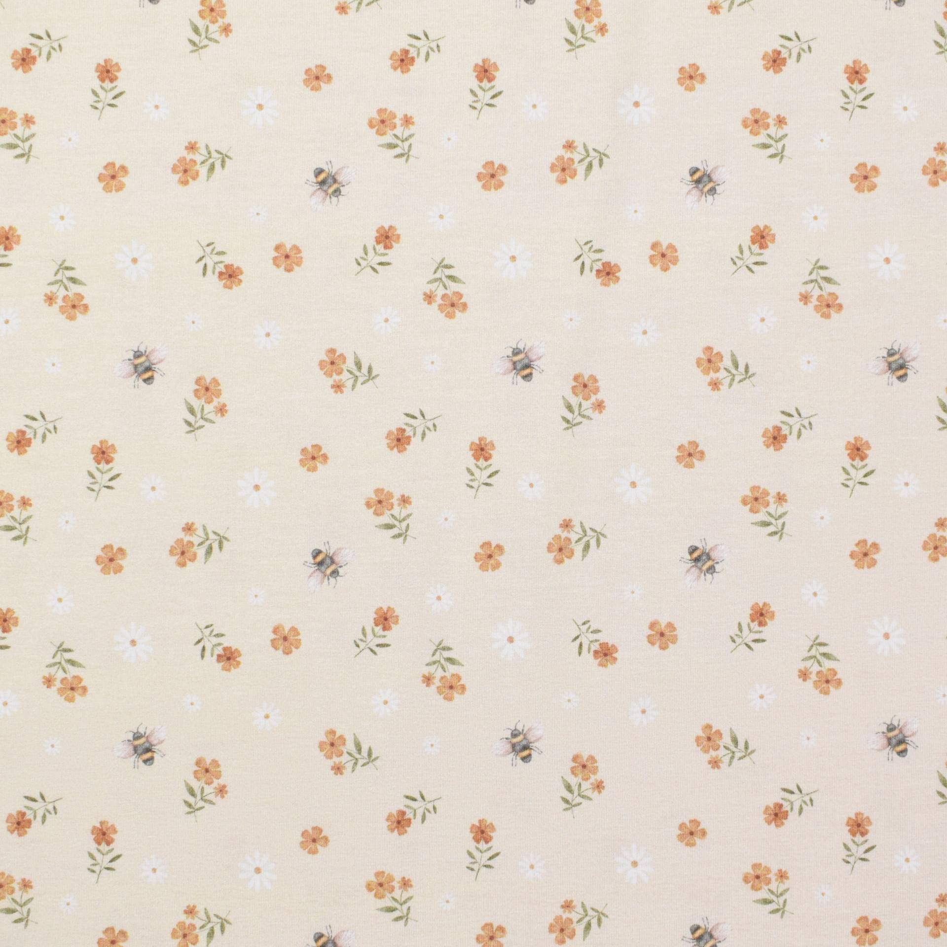 Bio Baumwolljersey Flowers and Bees, beige von Stoffe Hemmers