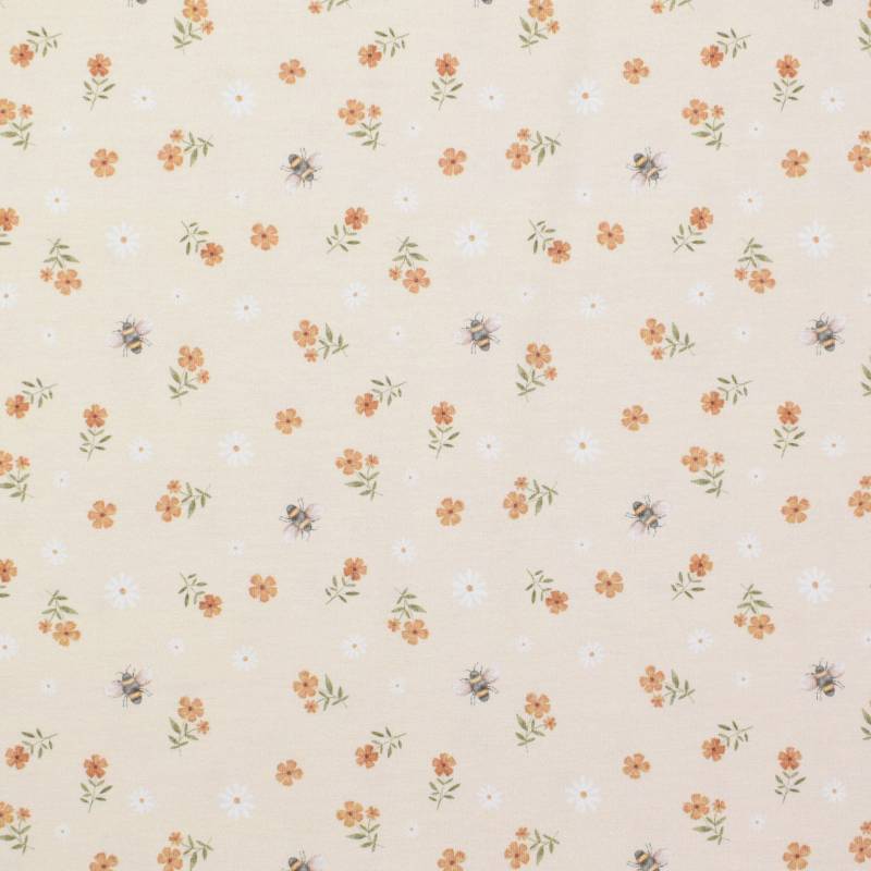 Bio Baumwolljersey Flowers and Bees, beige von Stoffe Hemmers