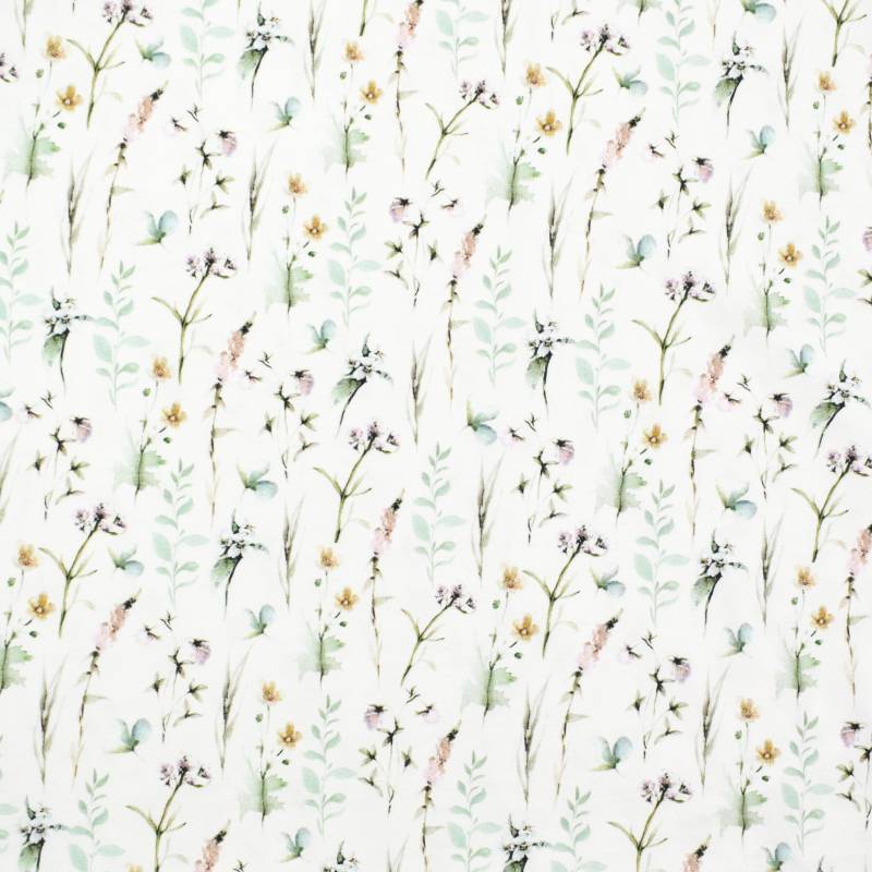 Bio Baumwolljersey Wild Flowers, wollweiß von Stoffe Hemmers